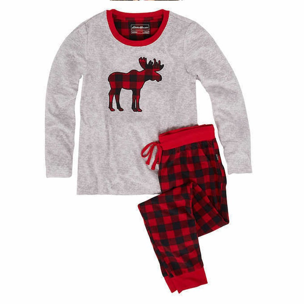 Eddie Bauer Ladies' Holiday Sleep Set red buffalo check moose Red Gray Size XL